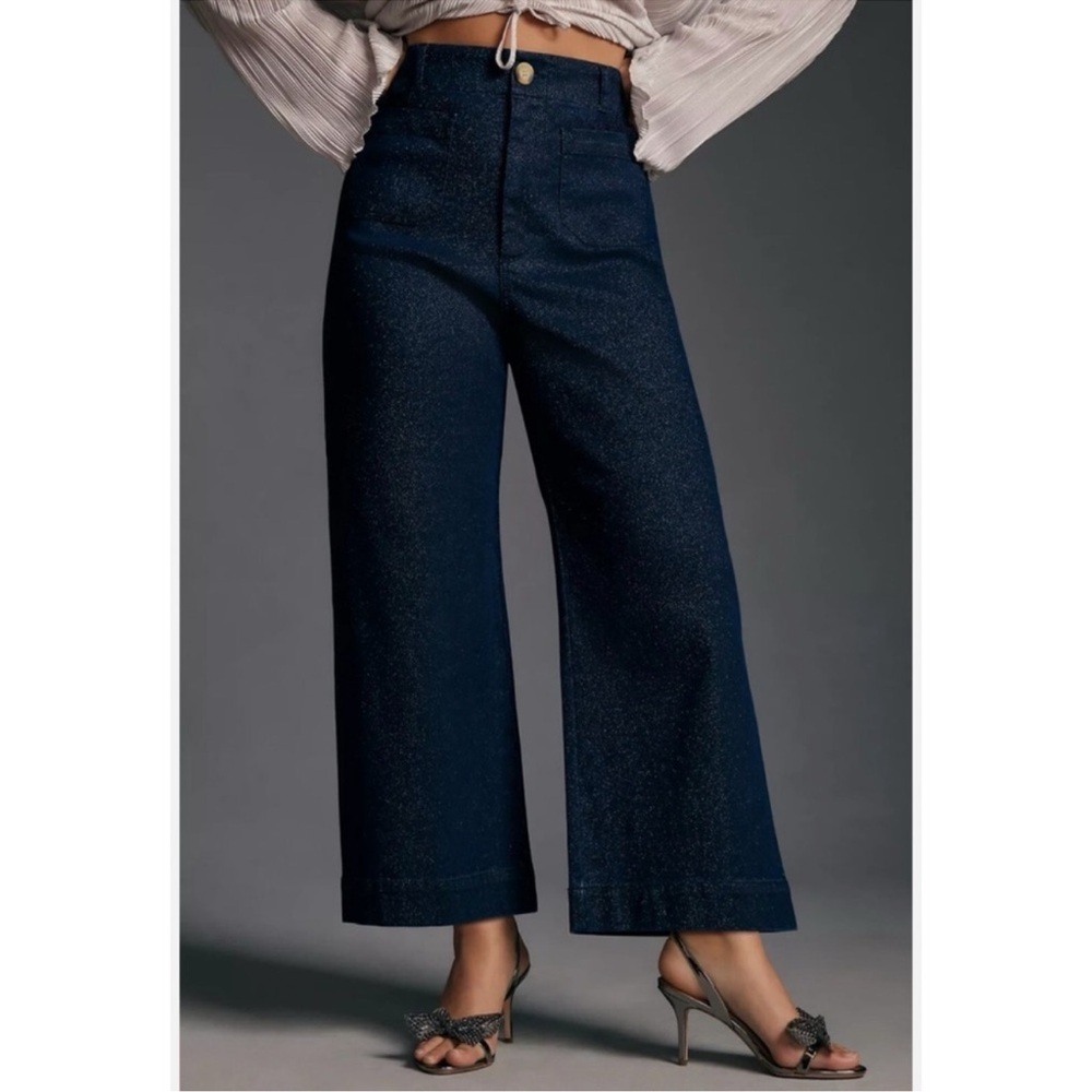 NWT Anthropologie The Colette Sparkle Wide-Leg Jeans Dark Wash Blue 27